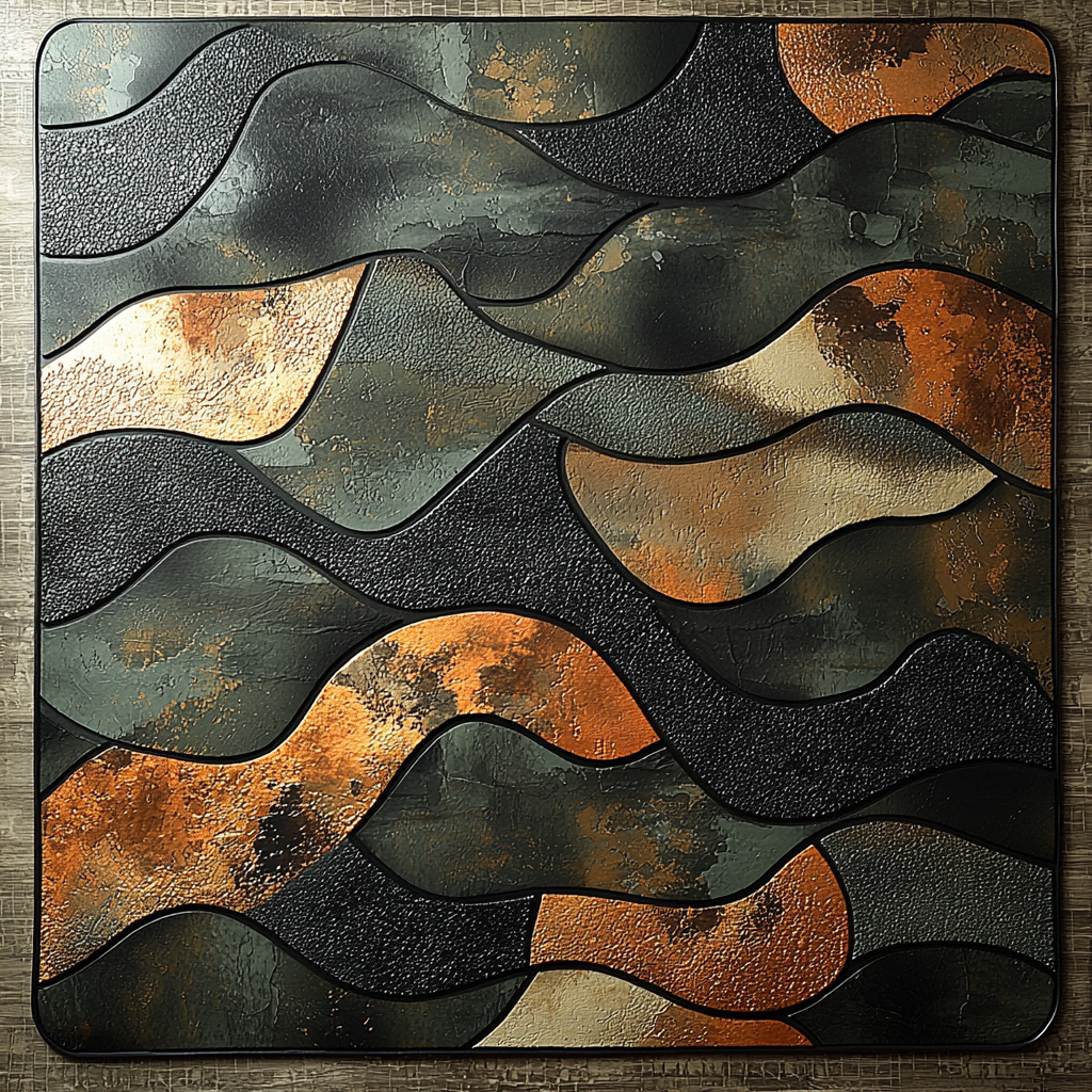 Create sleek modern camouflage pattern with metallic finish. Blend olive greens, browns, earth tones.