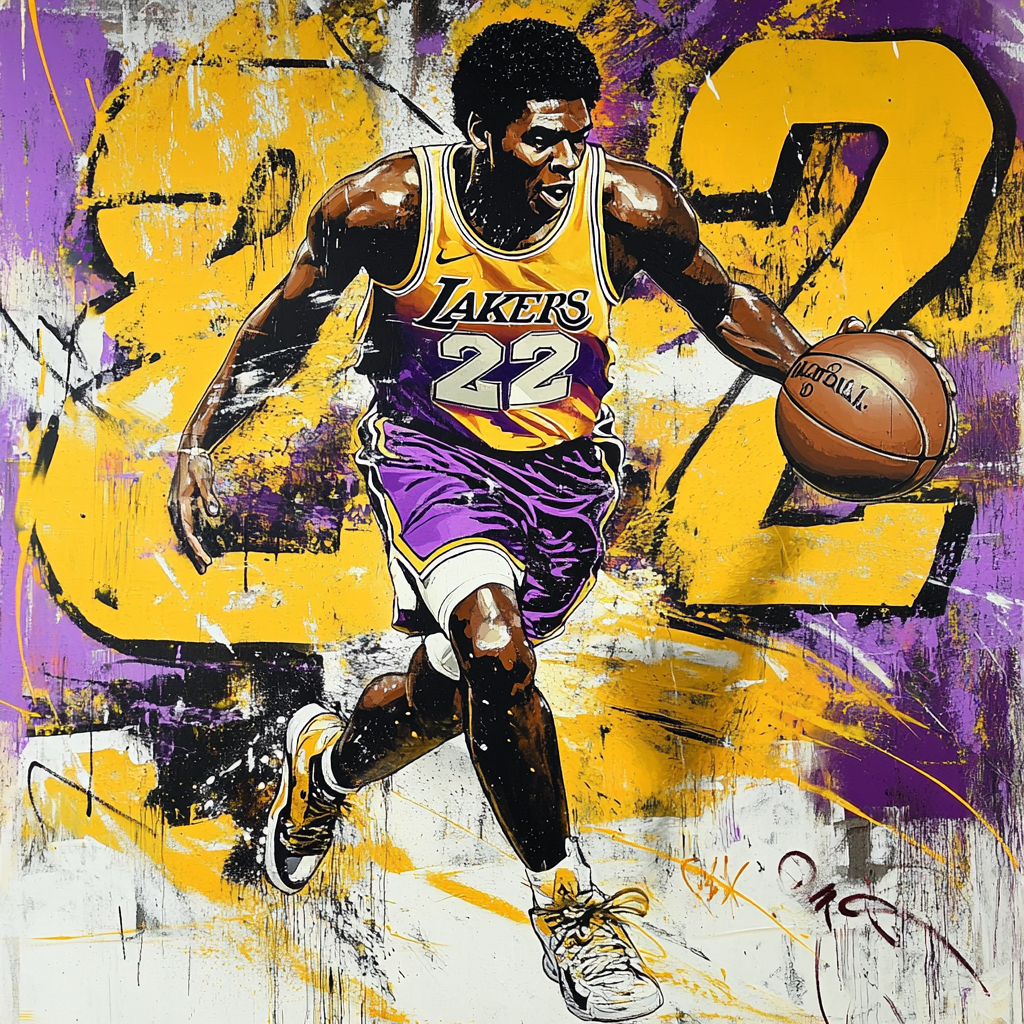 Create vibrant graffiti mural of Magic Johnson with number 32.