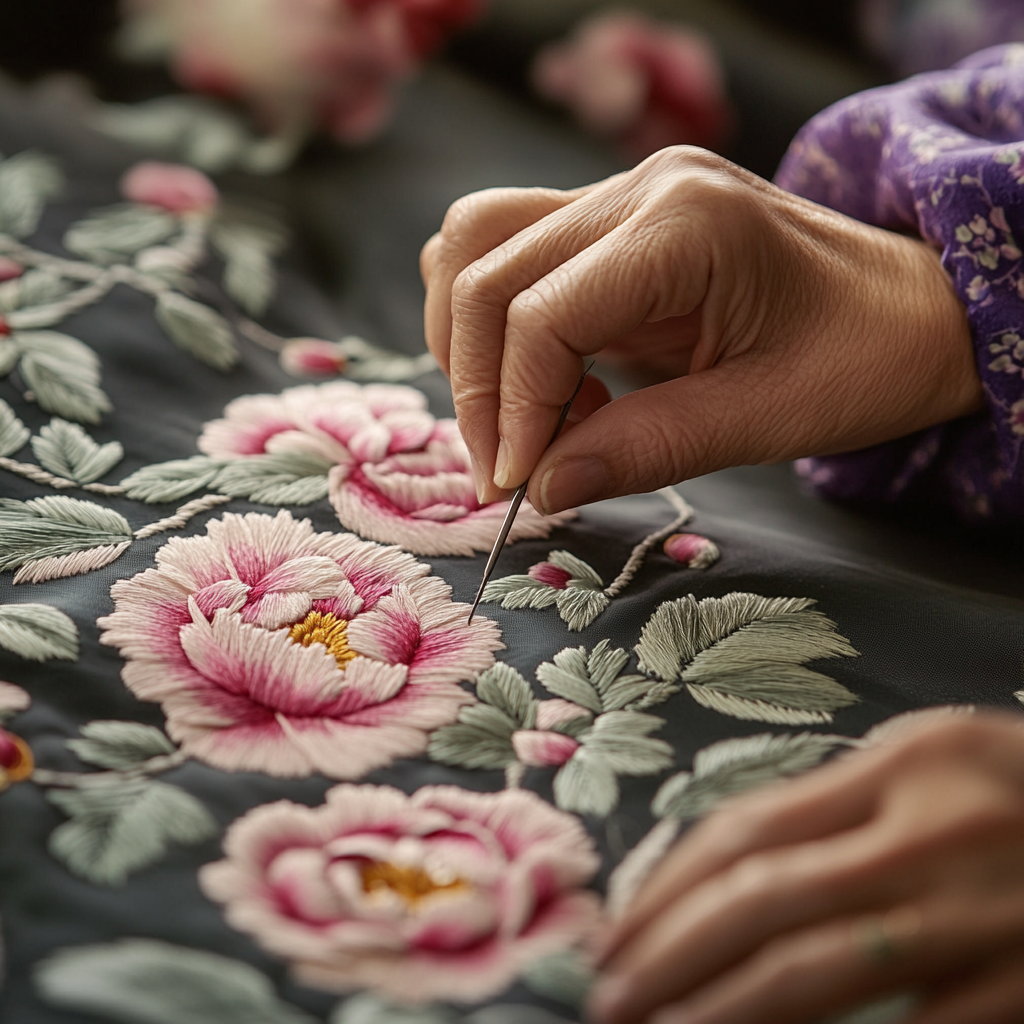 Creating Beautiful Peony Patterns with Embroideryneedle in Hand