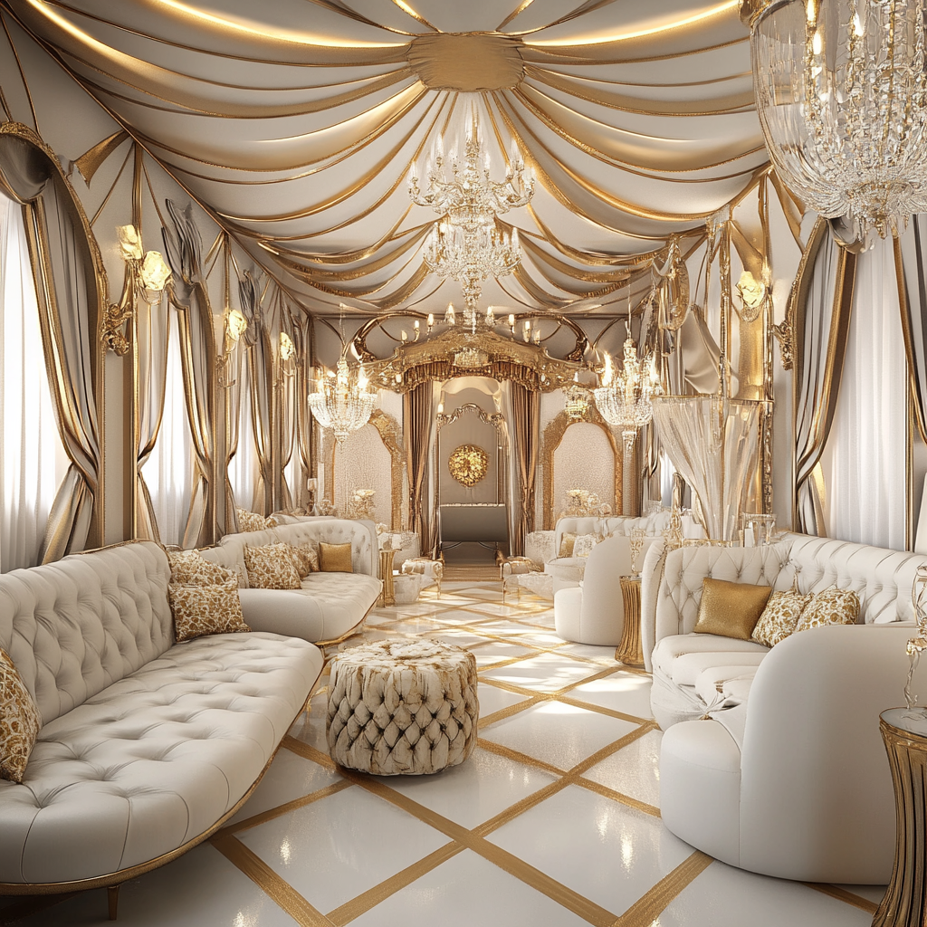 Creating Circus-Themed Gold & White VIP Lounge Decor