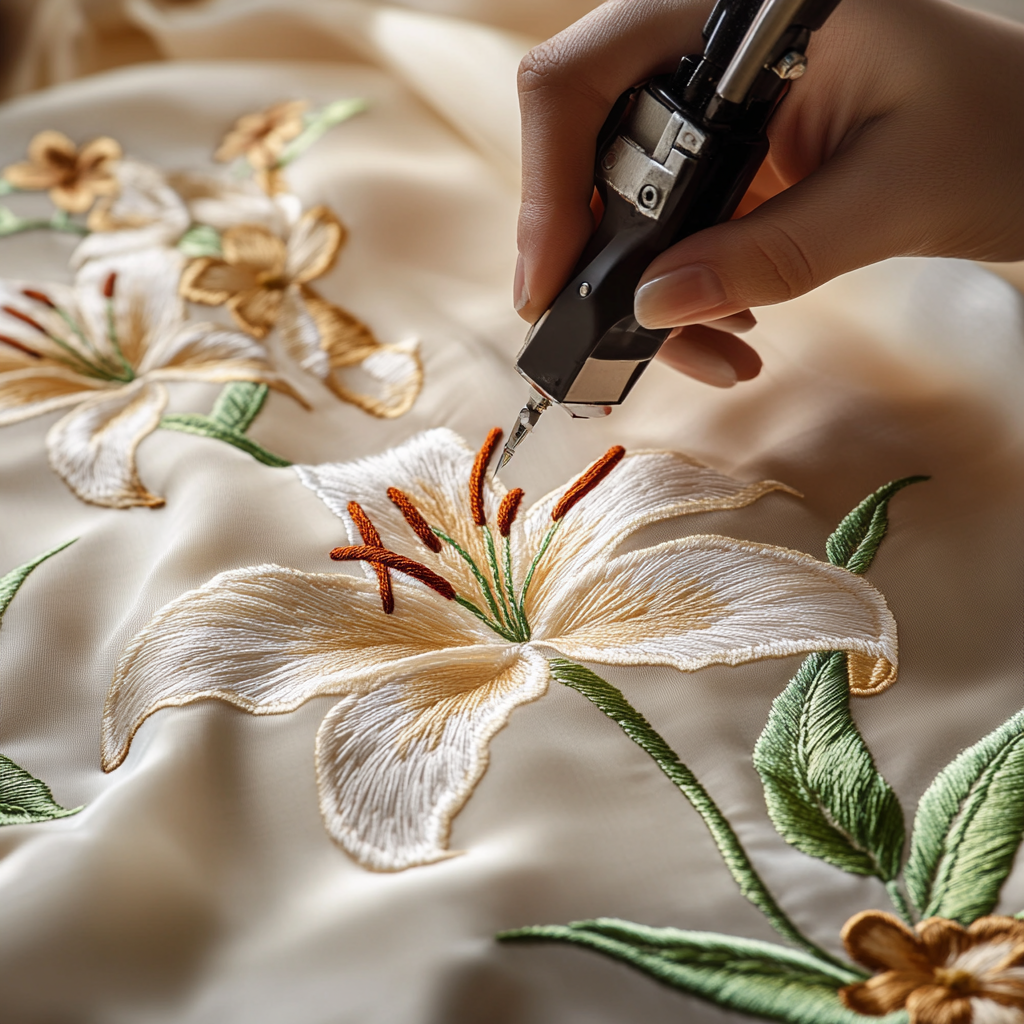 Creating a Lily Flower Design on Beige Silk