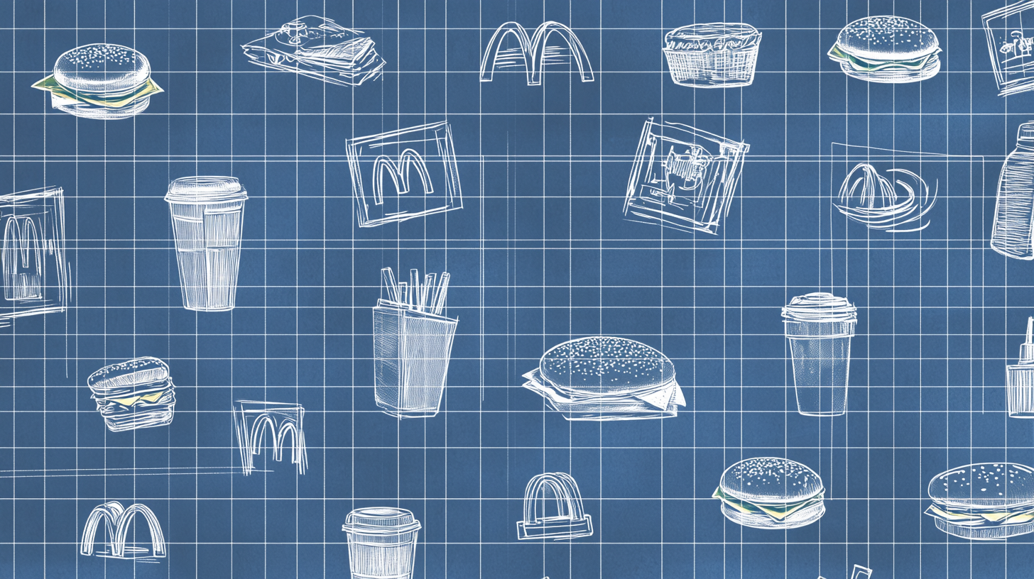 Creative McDonald's Sketches on Blue Grid Wallpaper