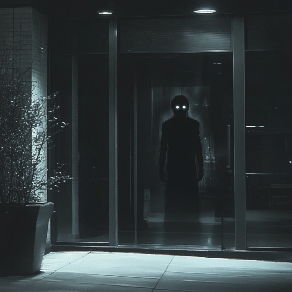 Creepy Nighttime Apartment Building Entrance Surveillance Photo