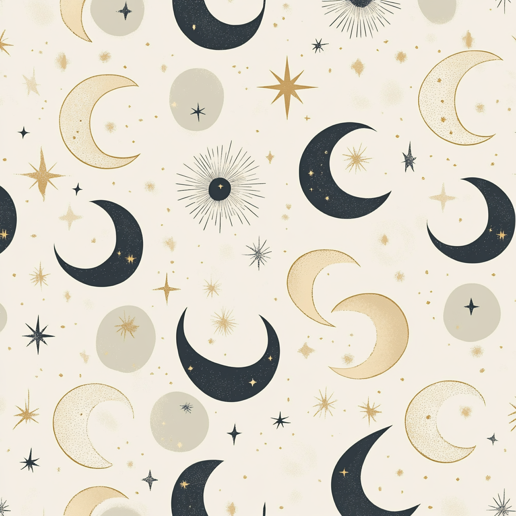 Crescent moons and stars in modern, calm design.