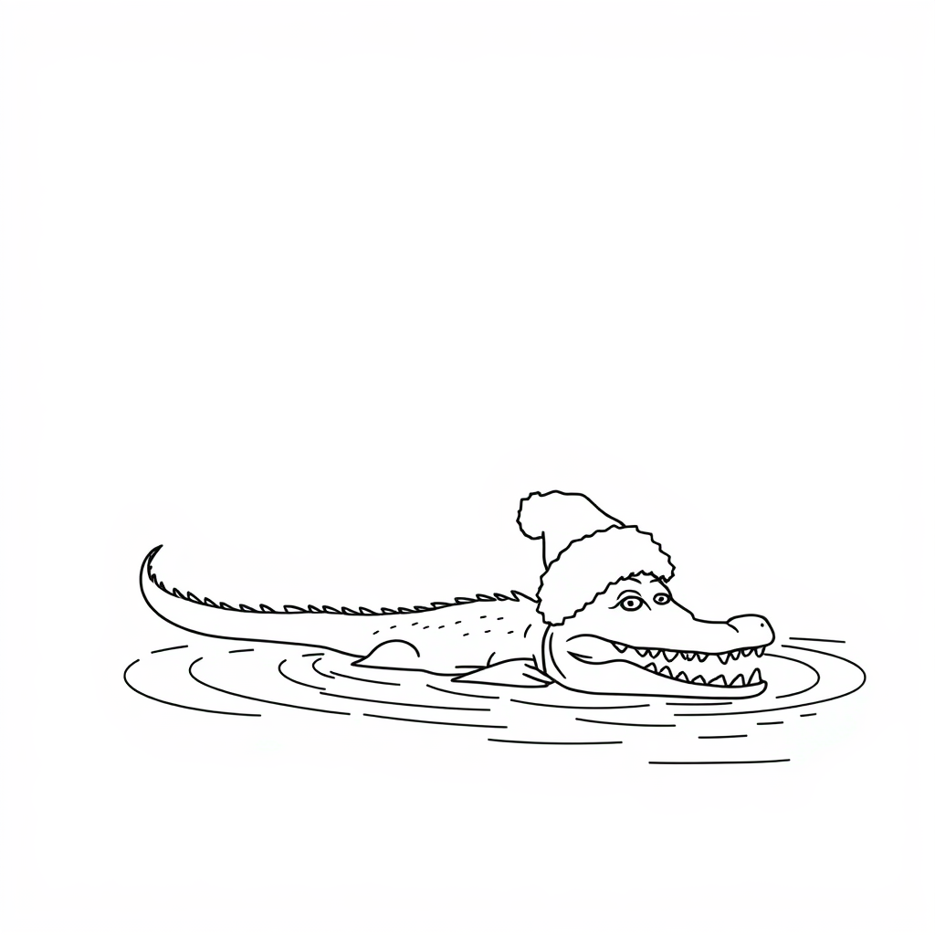 Crocodile Wearing a Santa Hat in a River