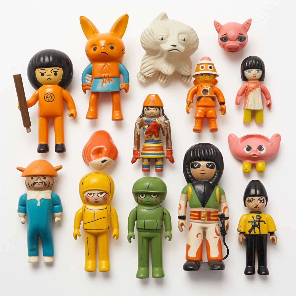 Crude painted Japanese plastic toy characters in low detail.