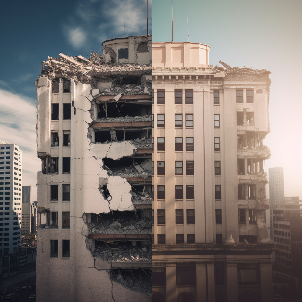 Crumbling Building Turns Into Beautiful Skyscraper, Split Image