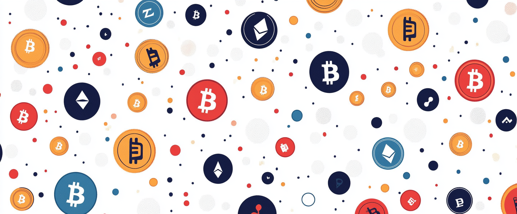 Cryptocurrency icons in seamless pattern on white background