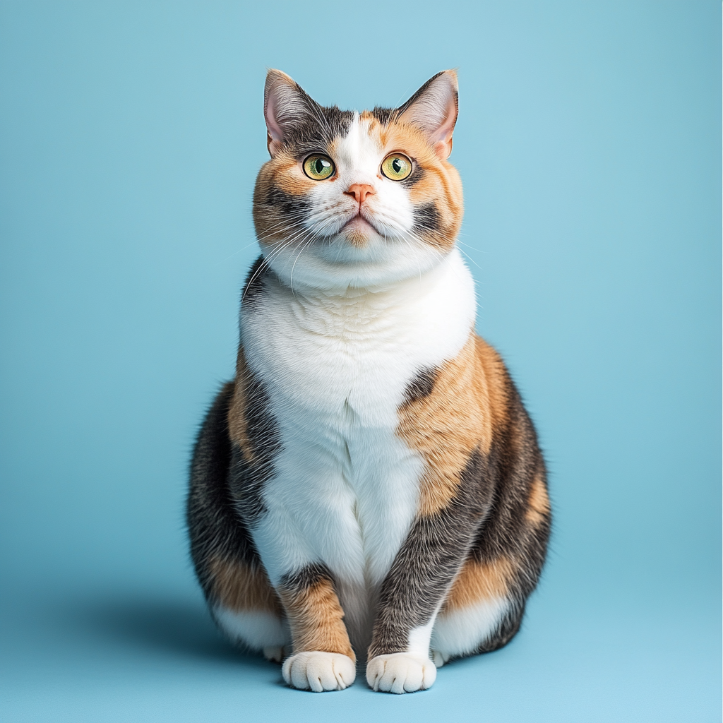 Curious Calico Cat Sitting Comfortably in Portrait