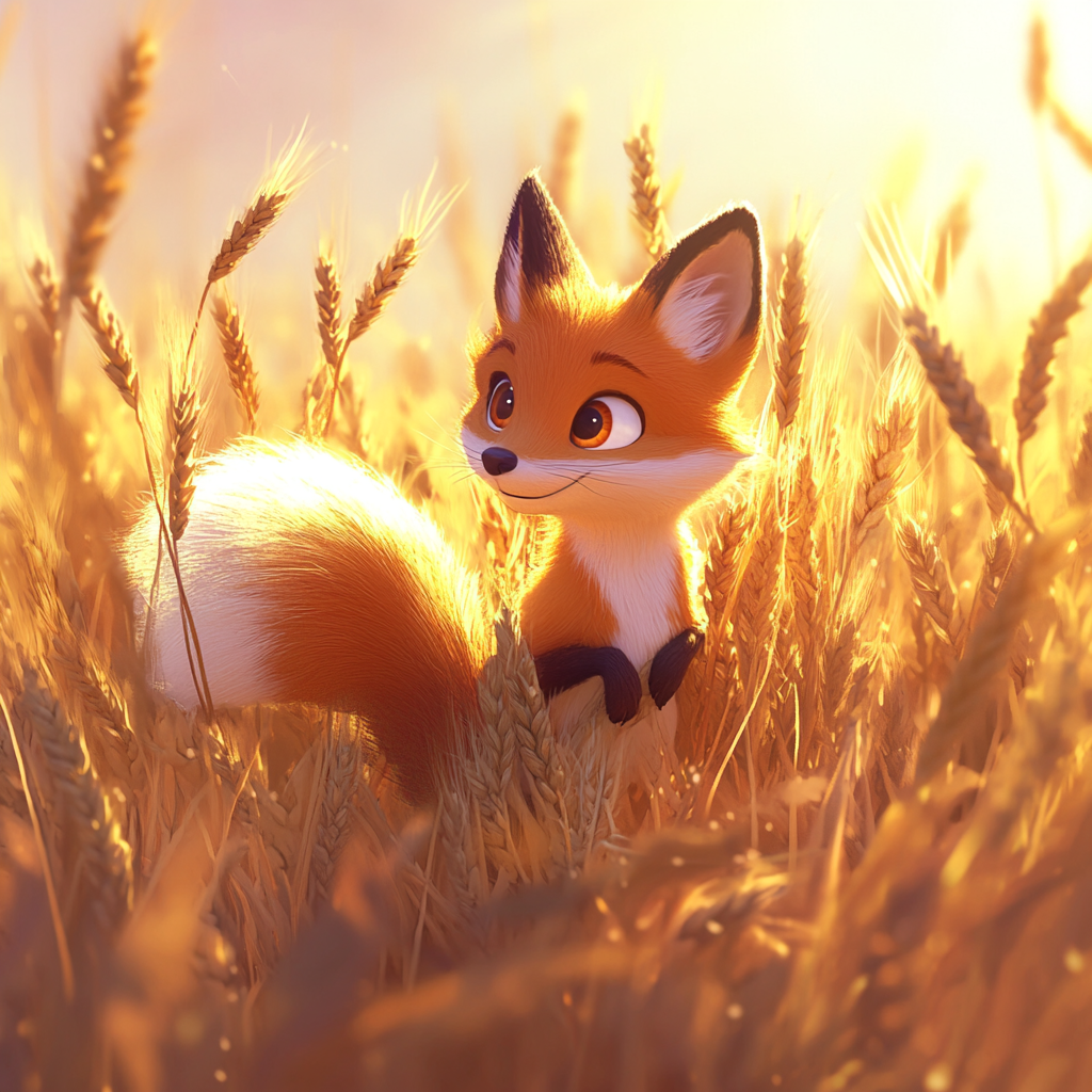 Curious Fox in Golden Field with Fluffy Tail