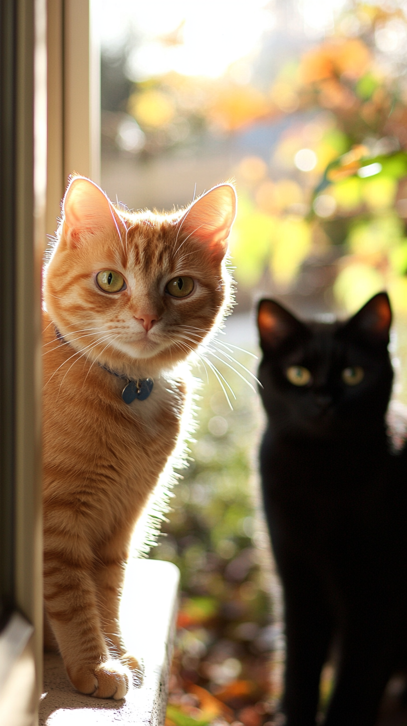 Curious Whiskers and Shy Mittens Explore Bright Yard