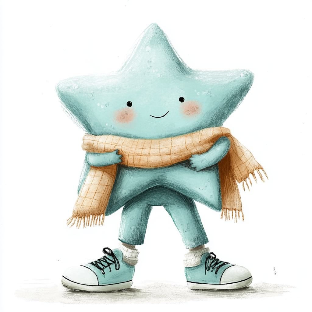 Curious star in scarf and sports shoes illustration.