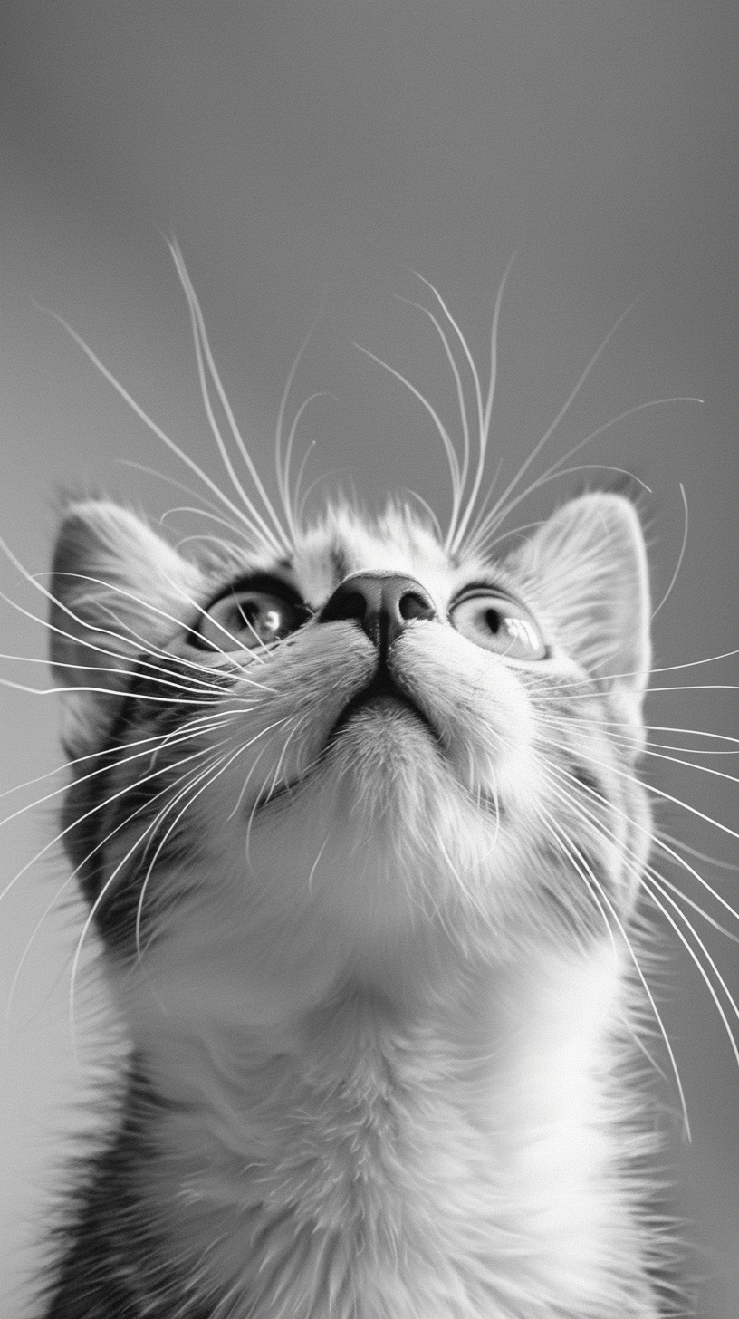 Curious white and grey cat with big eyes peeking.