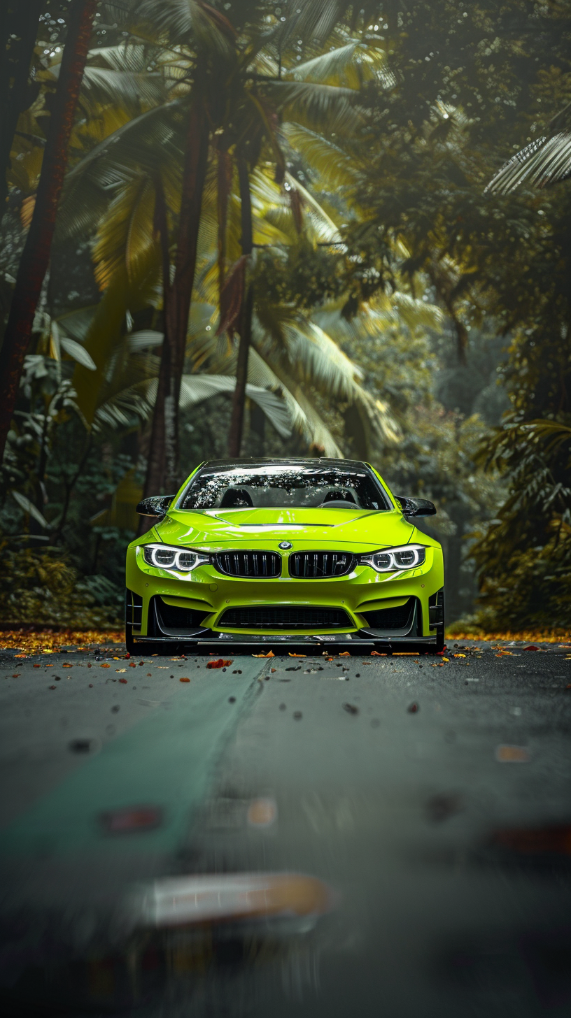 Custom Lime Green BMW M4 on Jungle Road