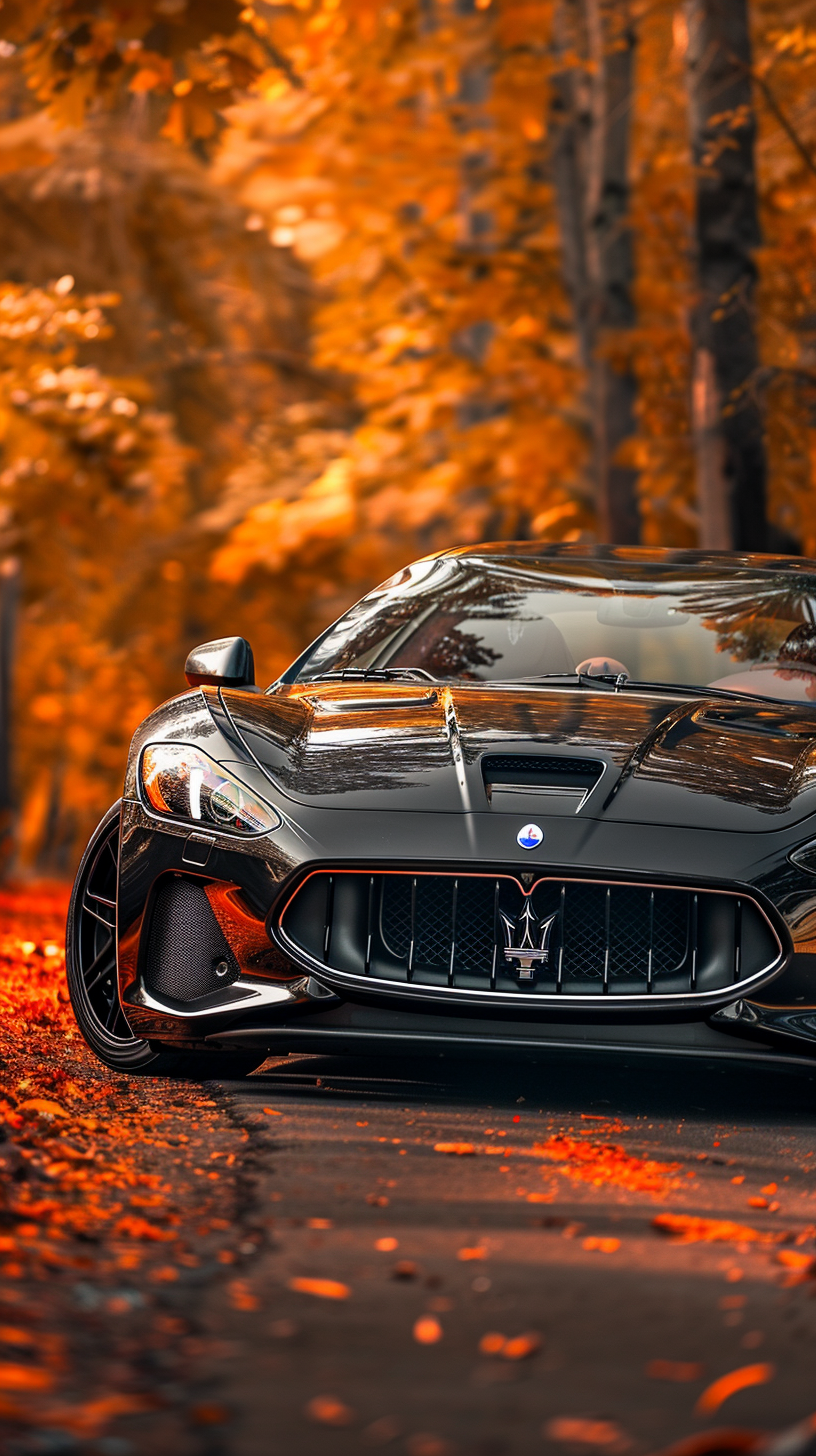 Custom Maserati Granturismo on Orange Autumn Road