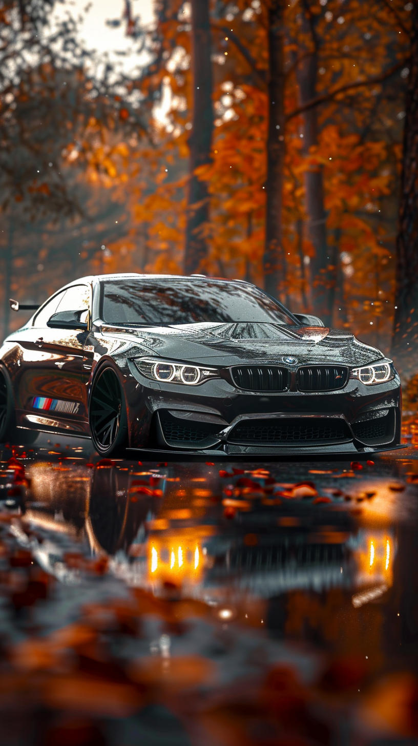 Custom Widebody BMW M4 on Orange Autumn Road