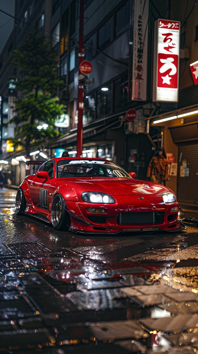 Custom Widebody Toyota Supra MK4 in Tokyo at Night