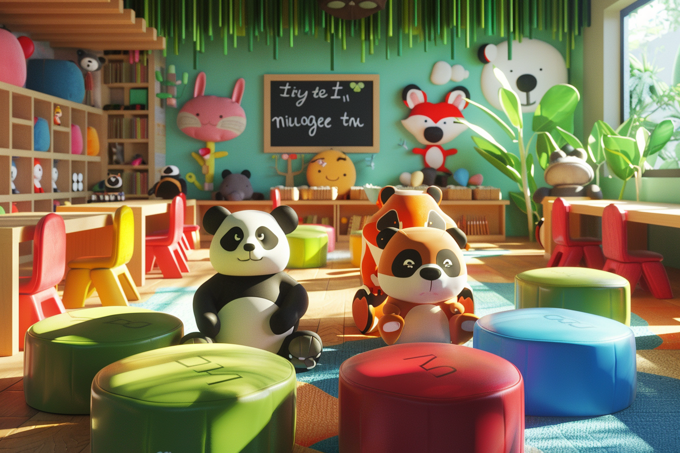 Cute 3D animation of baby animals playing. Bright, colorful.