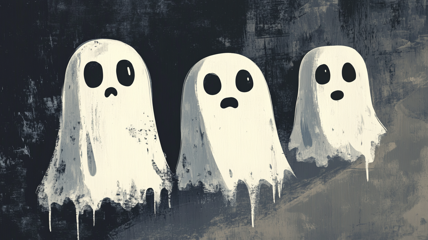 Cute Cartoon Ghosts in Acrylic Painting Style, AR 16:9