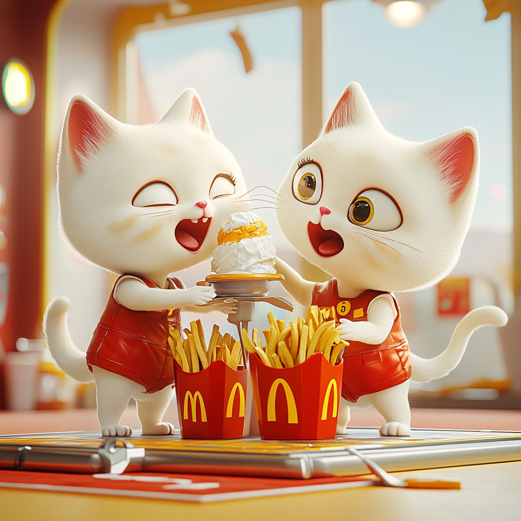 Cute Cats as McDonald's Workers Fixing Ice Cream