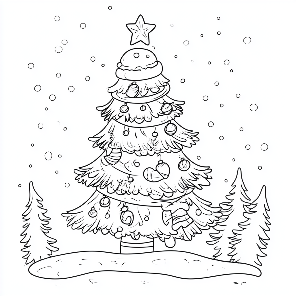 Cute Christmas tree coloring page for kids