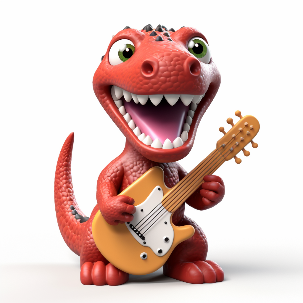 Cute Clay Animation Dinosaur Playing Red Guitar