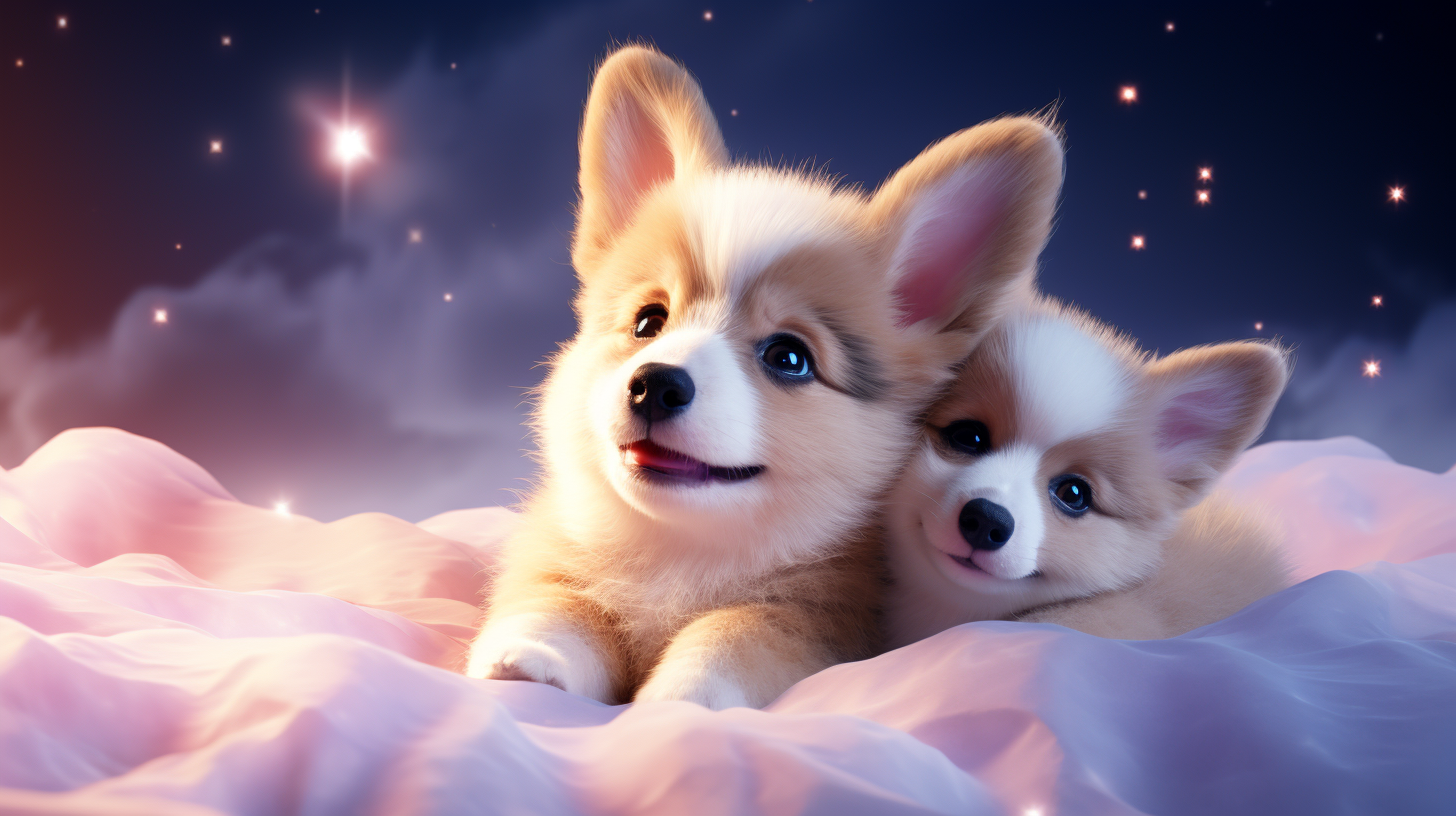 Cute Corgi Puppies Cuddling in Pixar-Style Animation