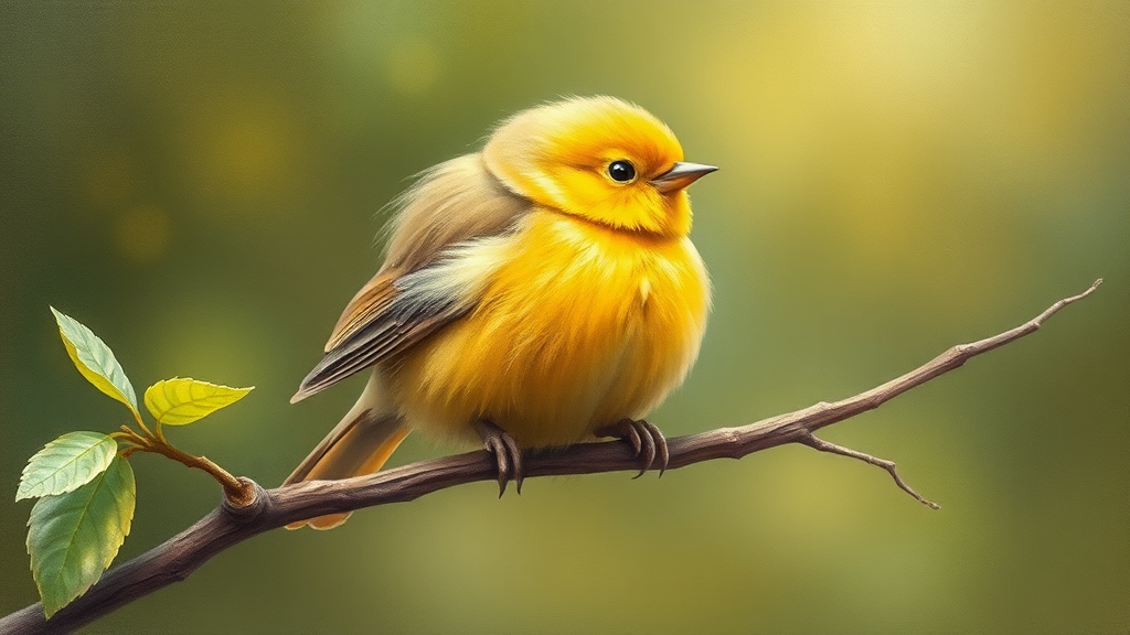 Cute Fat Yellow Bird Painting on Branch