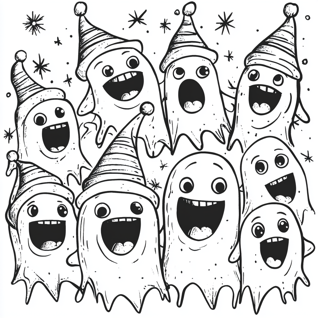 Cute Ghost Carolers Christmas Coloring Page