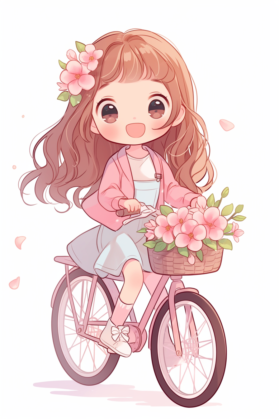 Cute Girl Riding Bicycle with Hopeful Expression