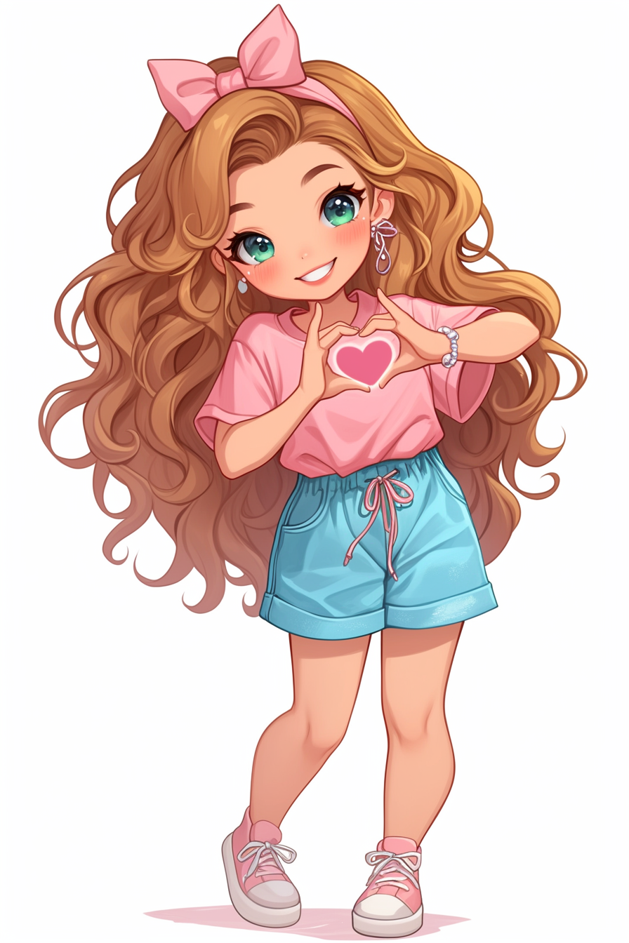 Cute Girl in Kawaii Fashion Making Heart Symbol