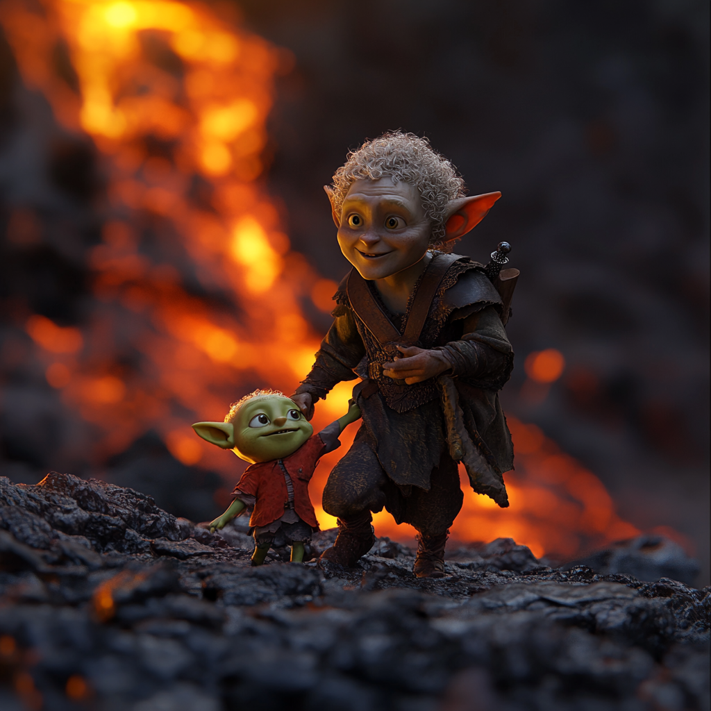 Cute Green Orcs Save Friend from Lava in Pixar 3D Render