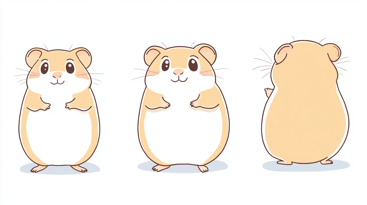 Cute Hamster Illustration with Four Views, Bright Colors