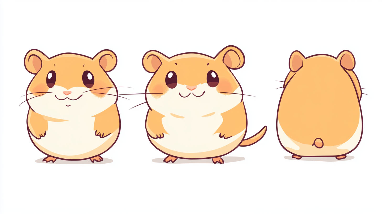 Cute Hamster Illustration: Front, Side, Back Views