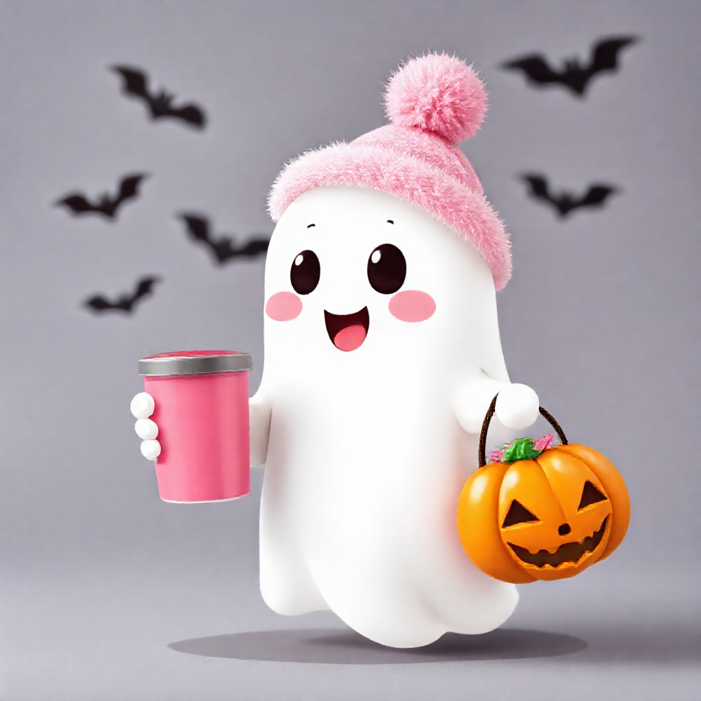 Cute Kawaii Ghost with Pink Stanley Cup (Sample AI Image)