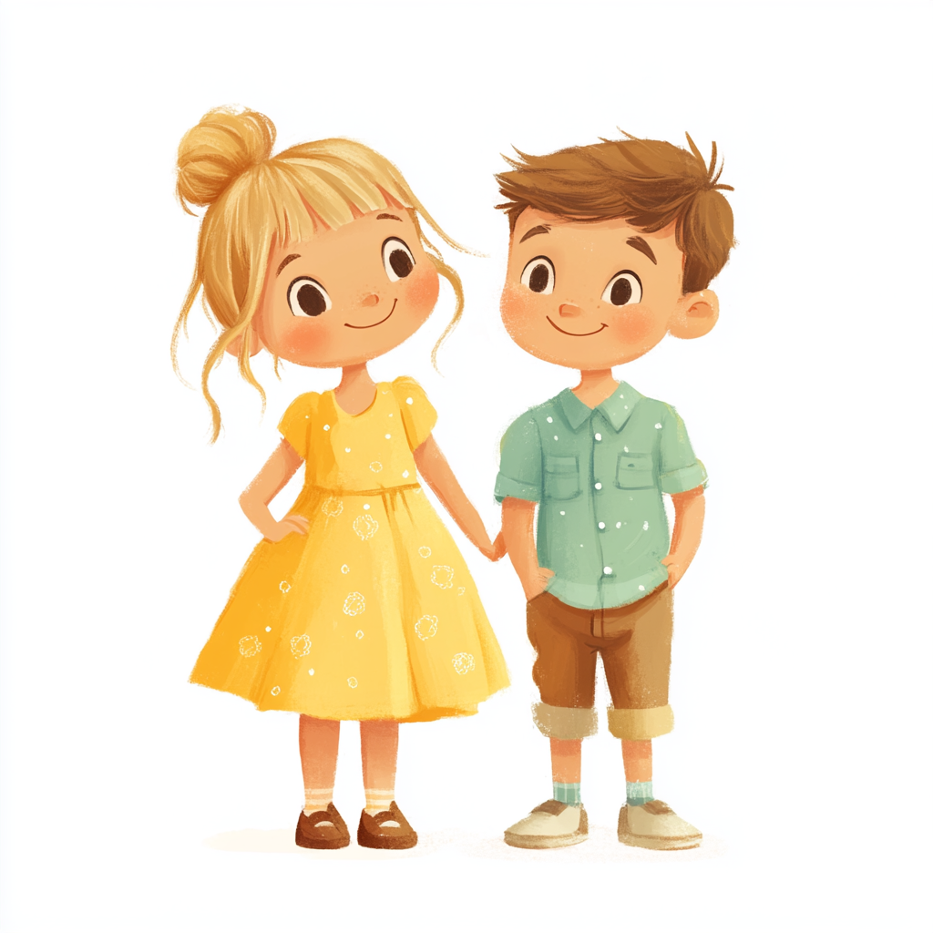 Cute Kids Looking Together in Cartoony Style 