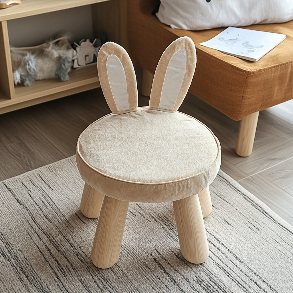 Cute Rabbit Style Children's Stool with Backrest Support