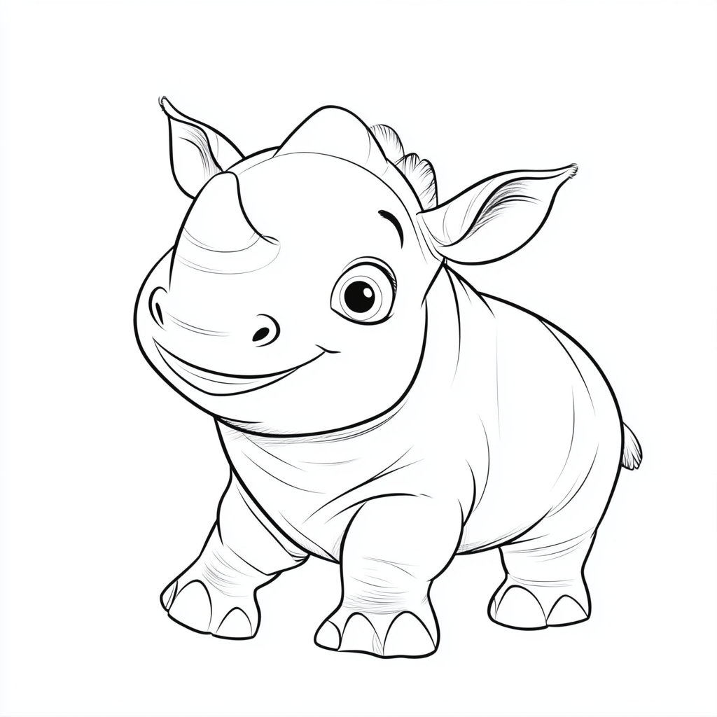 Cute Rhino Coloring Page for Kids: Disney-Style Art