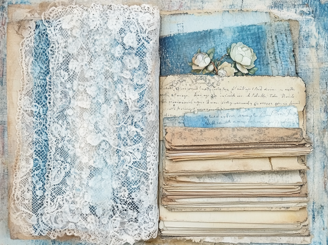 Cute Vintage Journal Paper Collage on Grunge Background