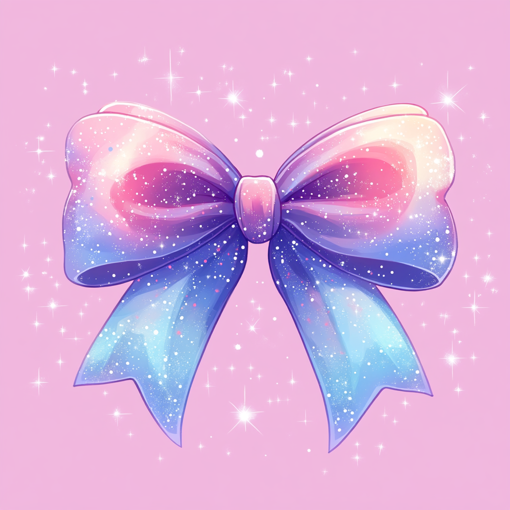 Cute bow with butterfly knot, pink and light blue.