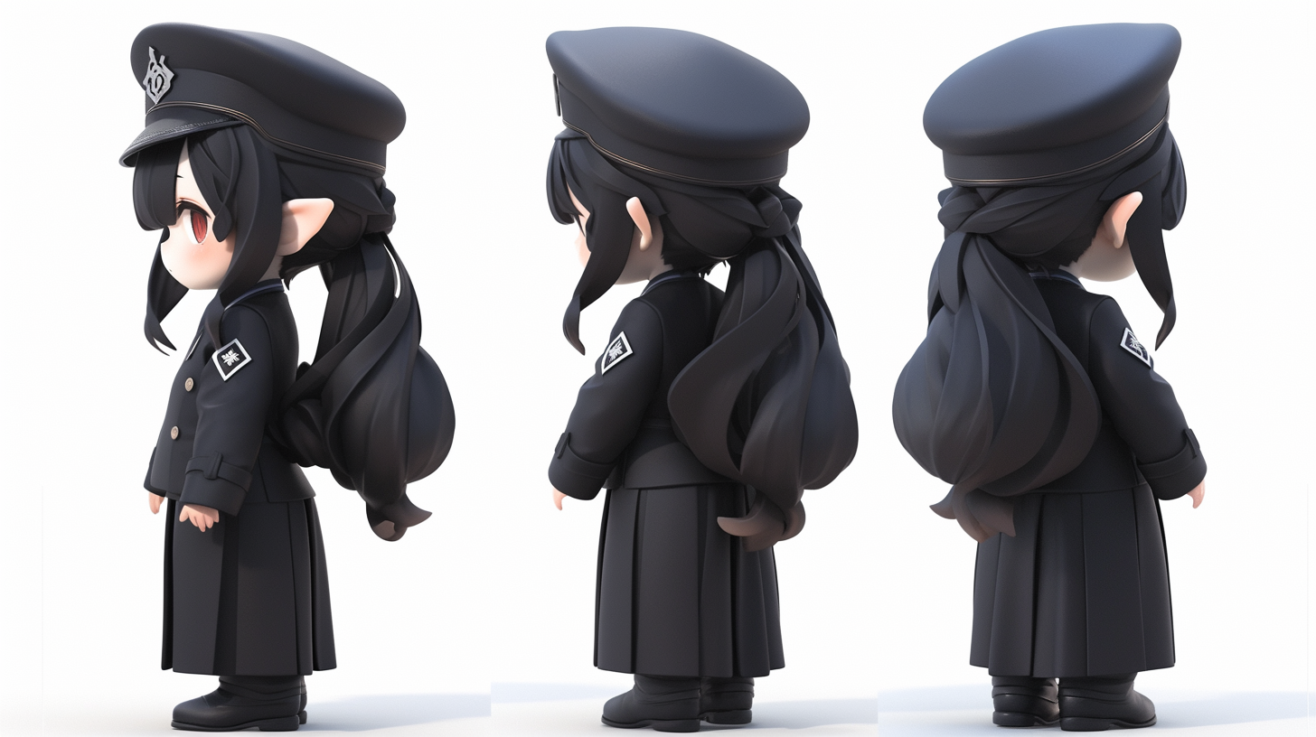 Cute girl in black uniform with police hat.