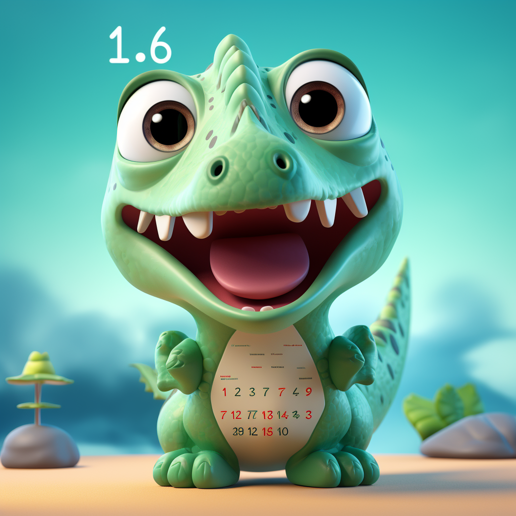 Cute green dinosaur in clay animation, with big eyes.