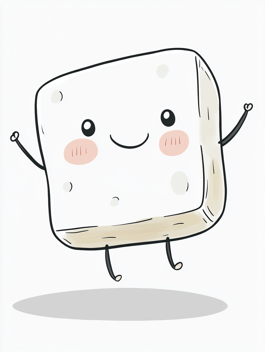 Cute little tofu character with simple chibi design.