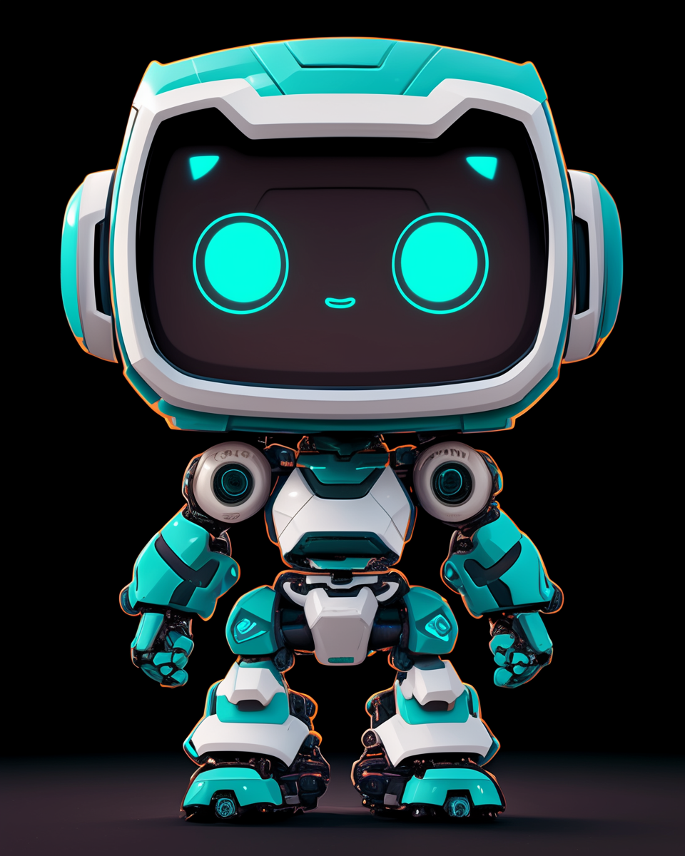 Cute robot with big eyes on black background