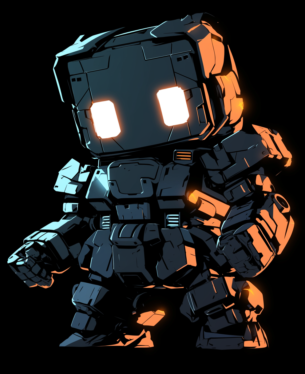 Cute robot with white eyes on black background