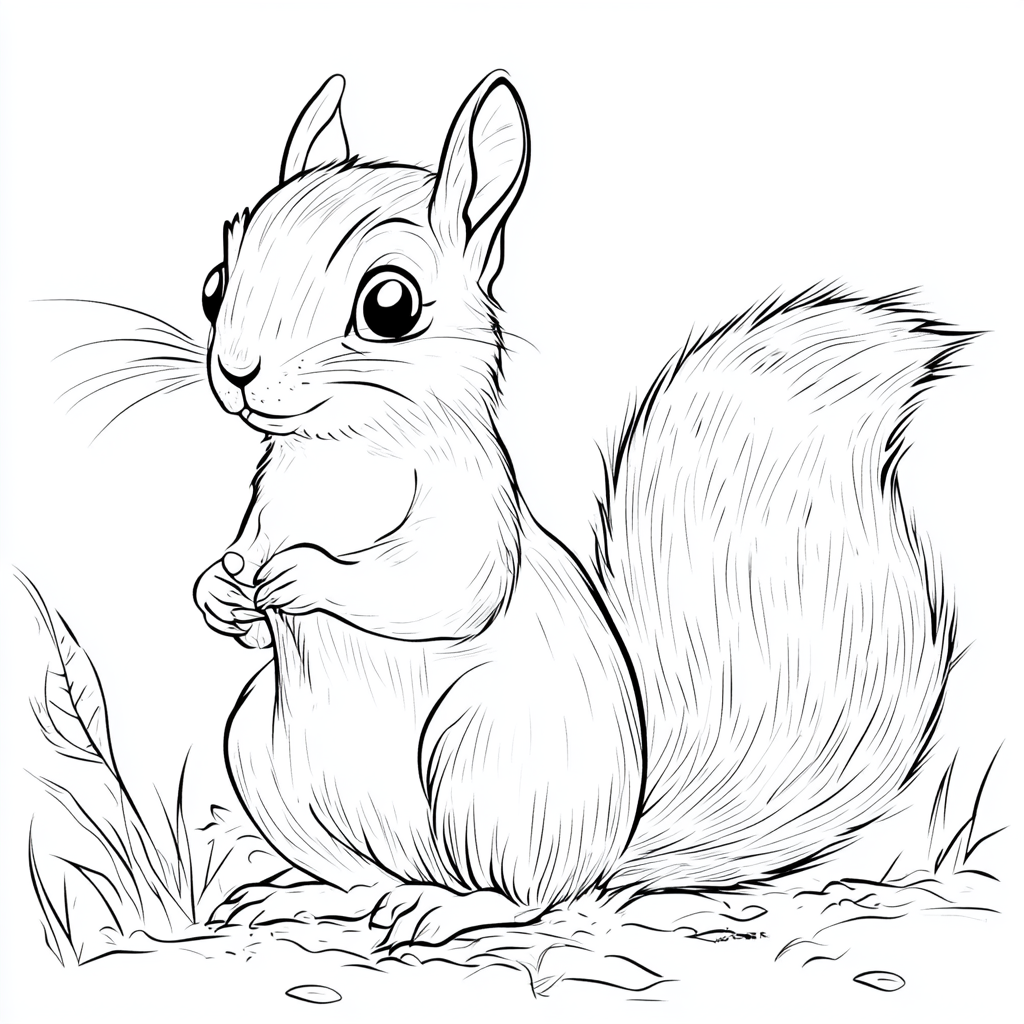 Cute squirrel illustration for children's coloring book.