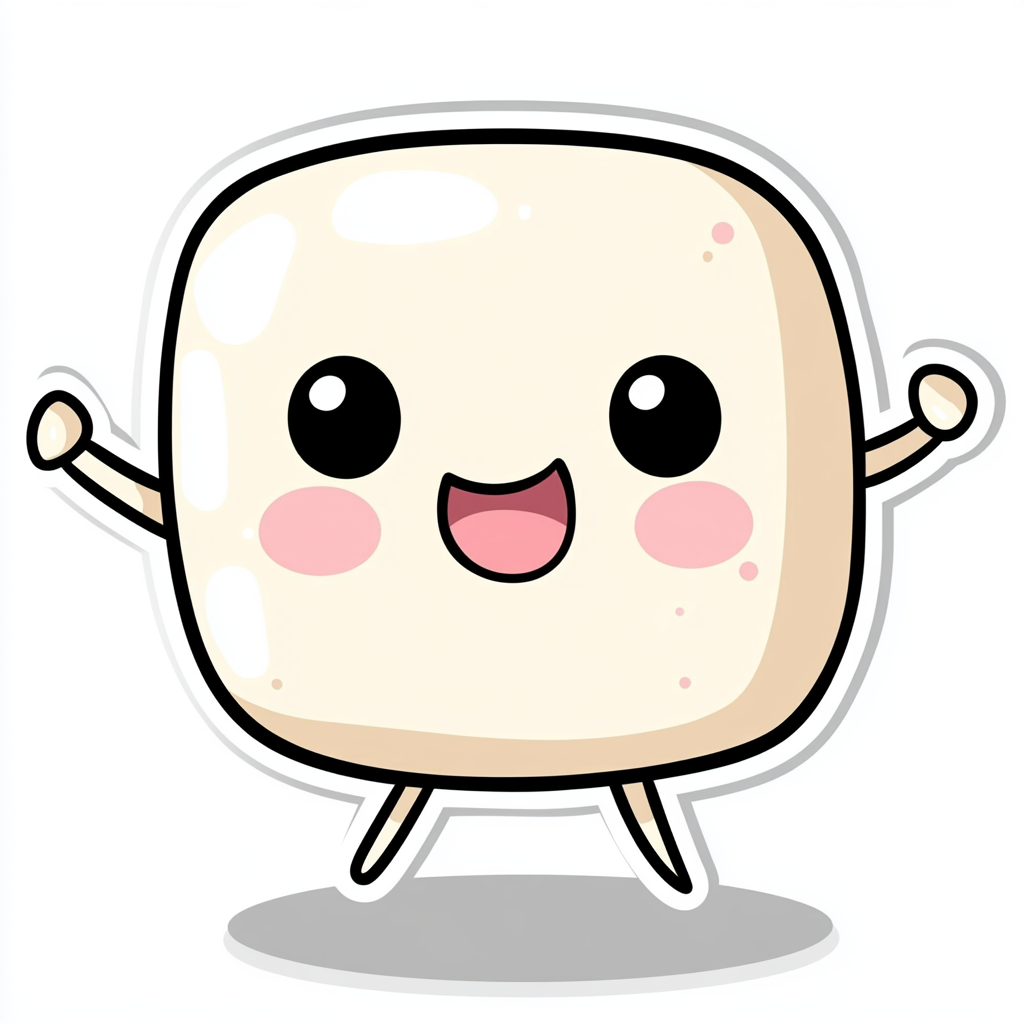 Cute tofu character drawn in doodle style, chibi design.