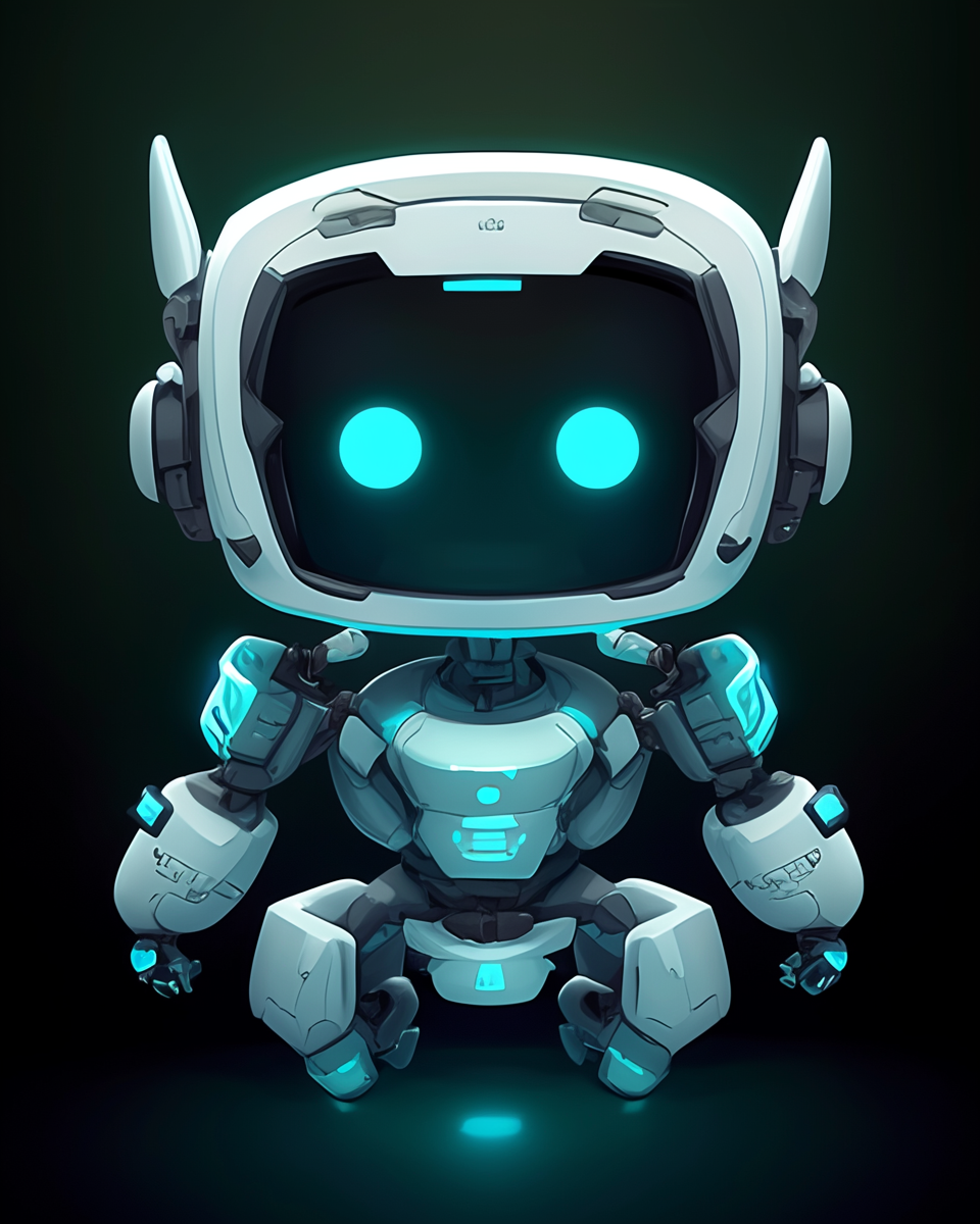 Cute turquoise-and-white robot with glowing LED lights