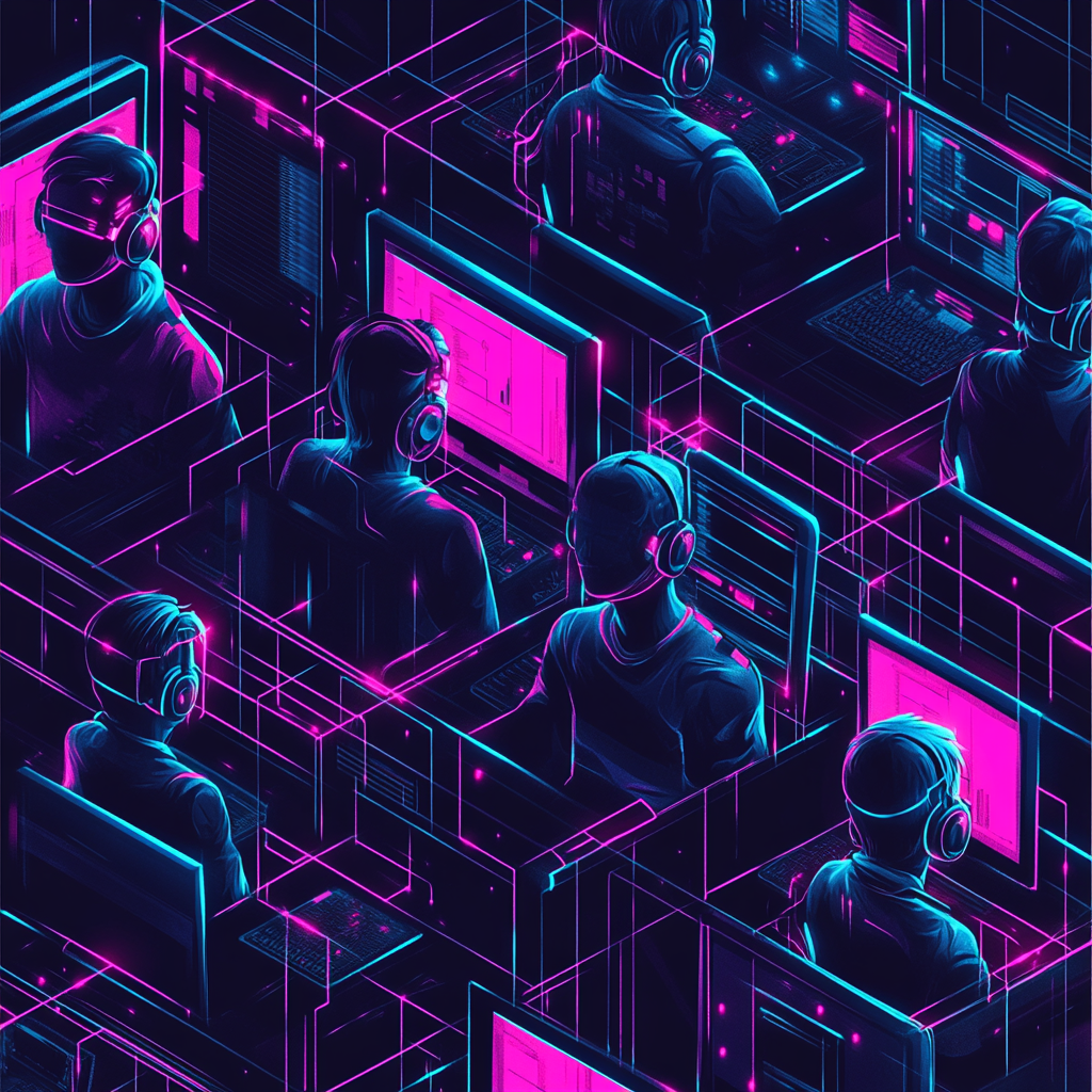 Cyberpunk style neon graphic shows staffing support experts