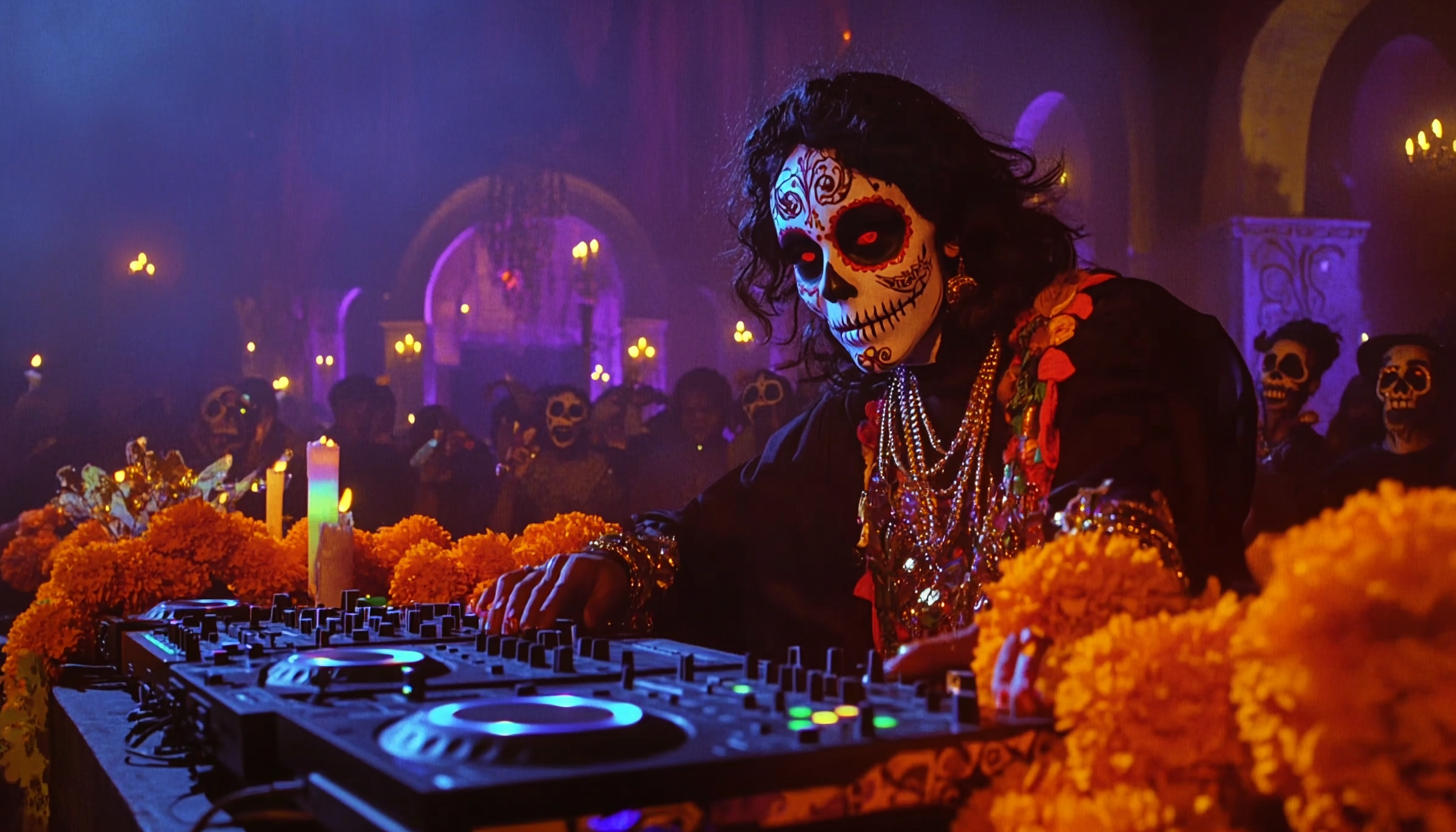 DJ in Sugar Skull Makeup at Day of the Dead Party